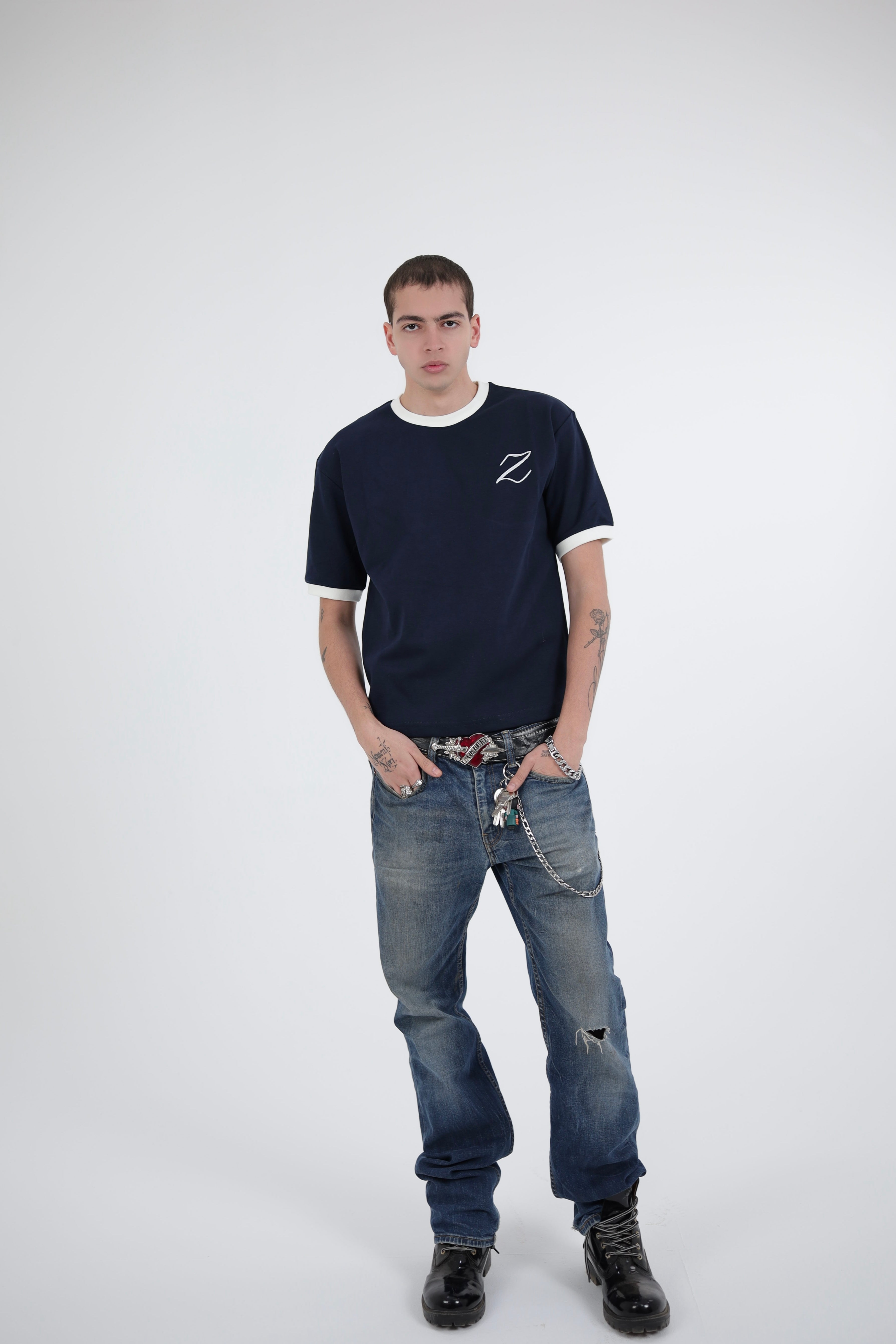 Zekra Navy Ringer T-shirt
