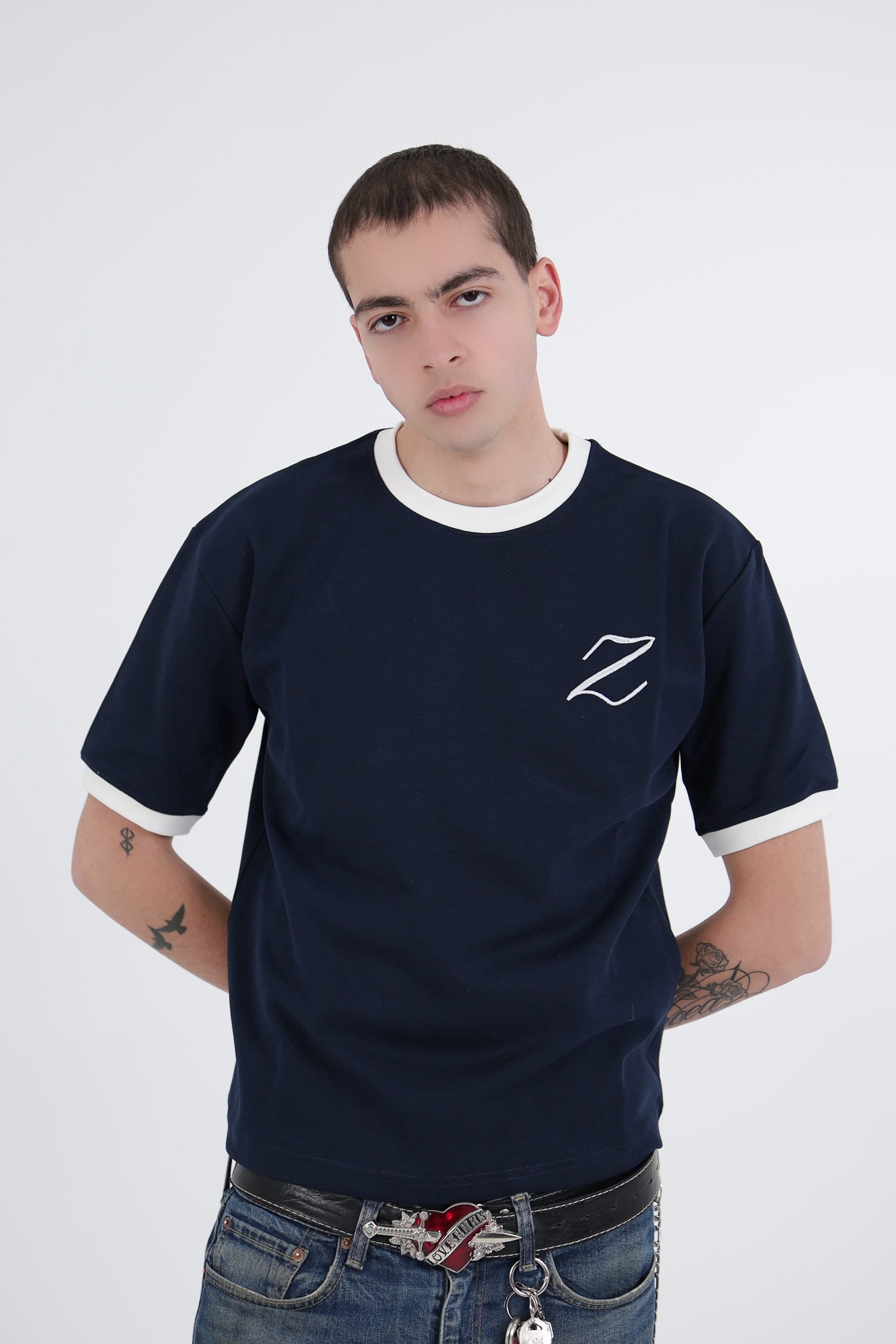 Zekra Navy Ringer T-shirt