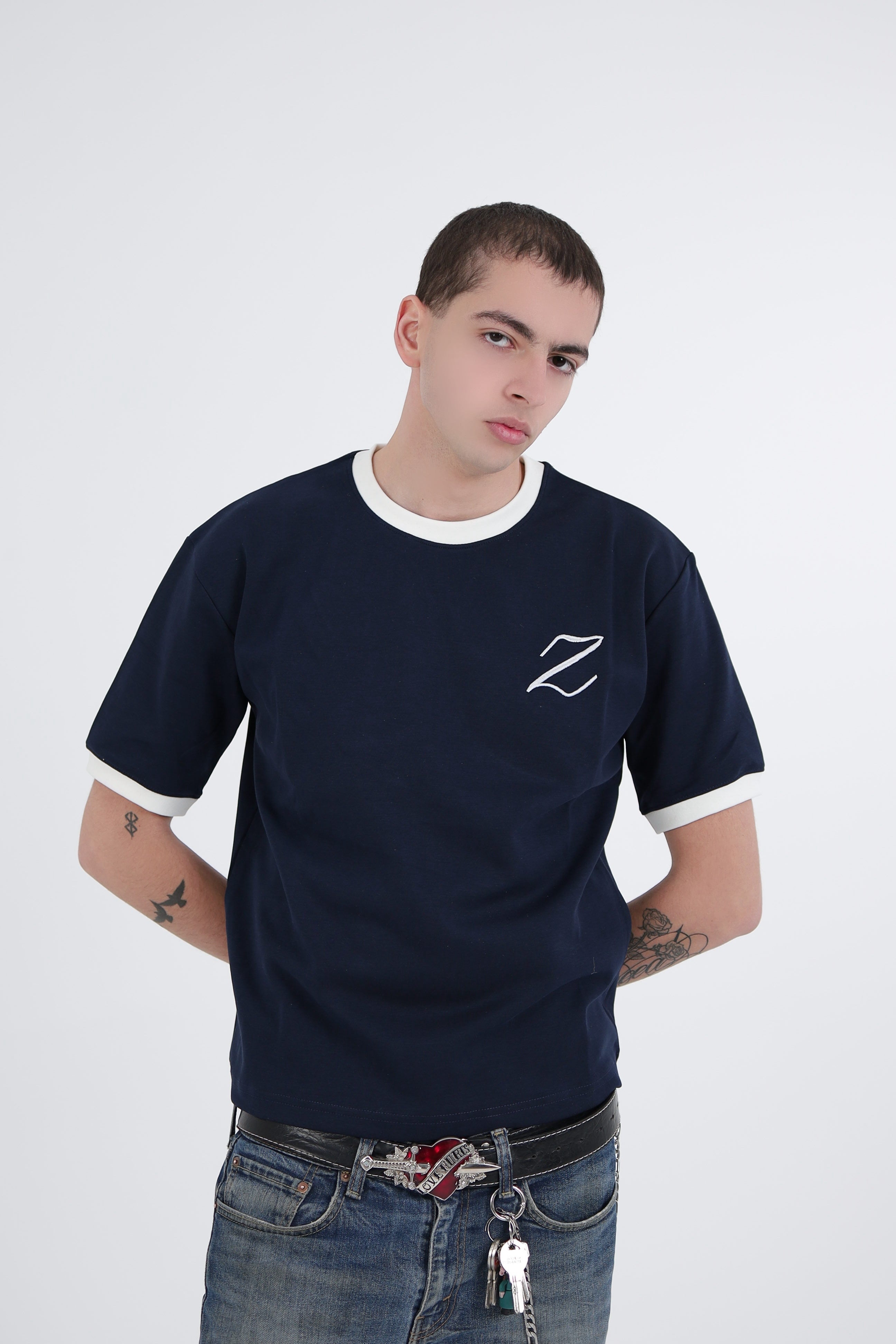 Zekra Navy Ringer T-shirt