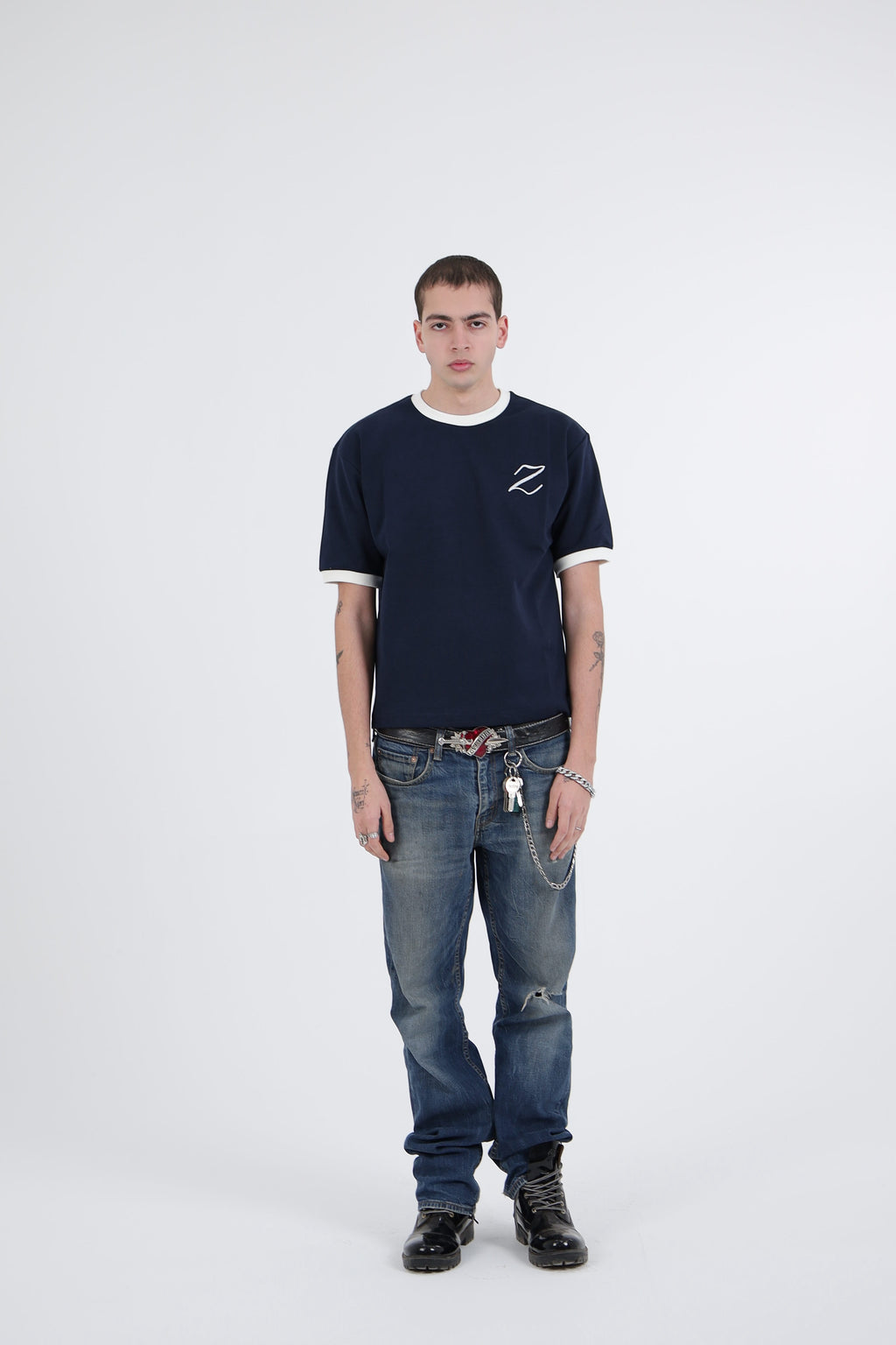 Zekra Navy Ringer T-shirt