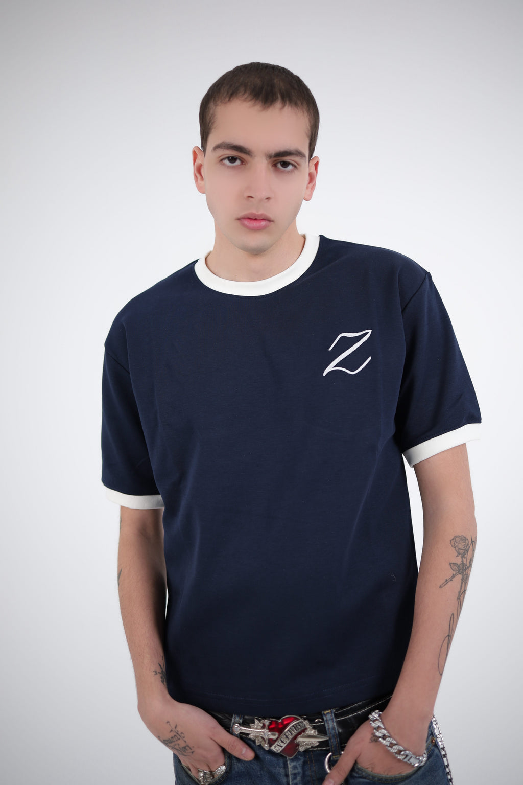 Zekra Navy Ringer T-shirt
