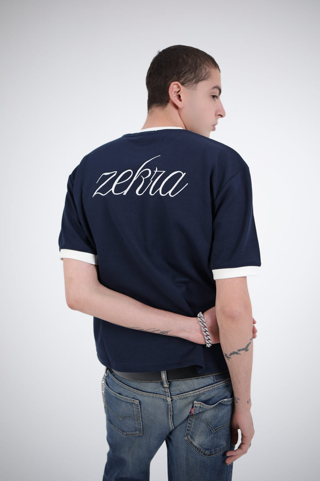 Zekra Navy Ringer T-shirt