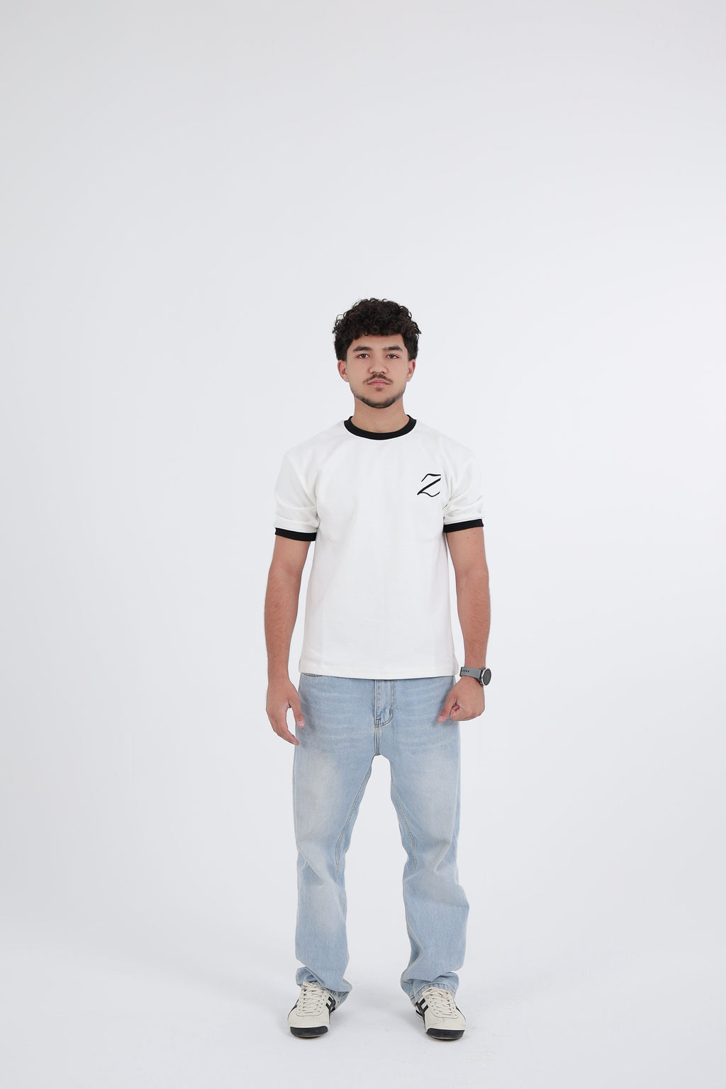 Zekra White Ringer T-shirt-Black Ringers