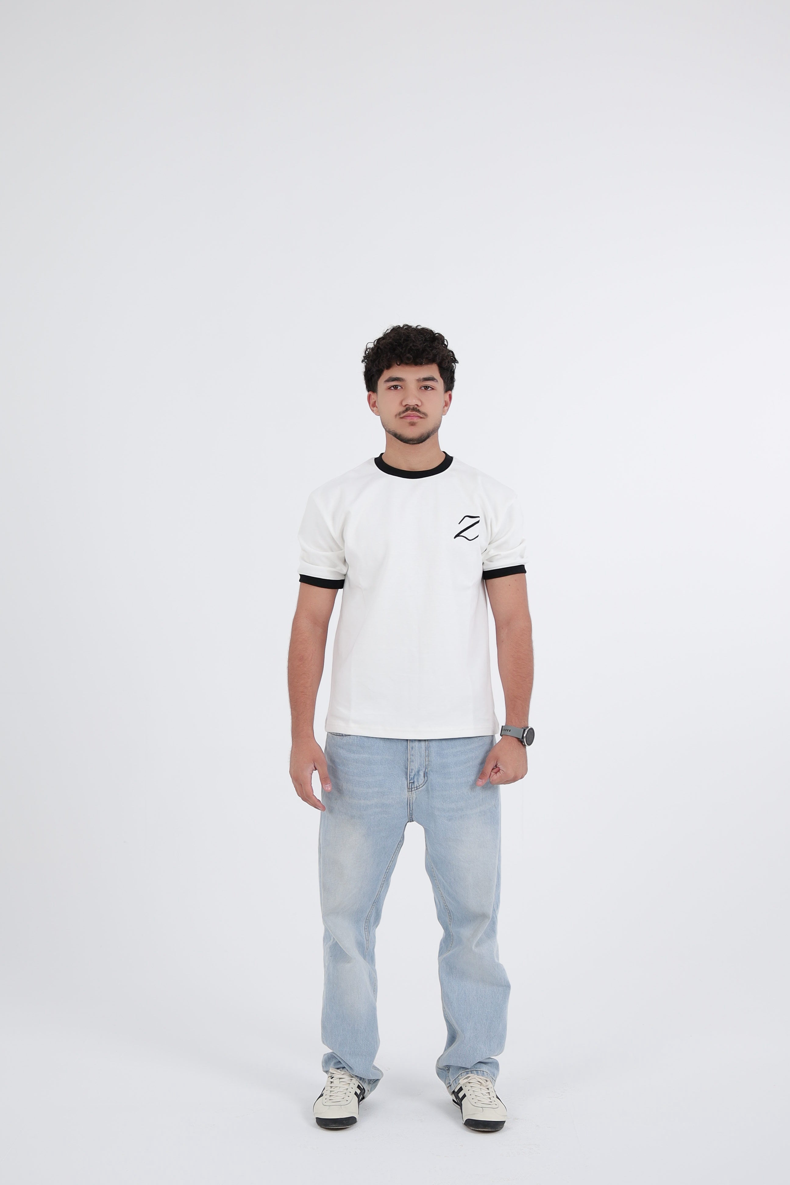 Zekra White Ringer T-shirt-Black Ringers