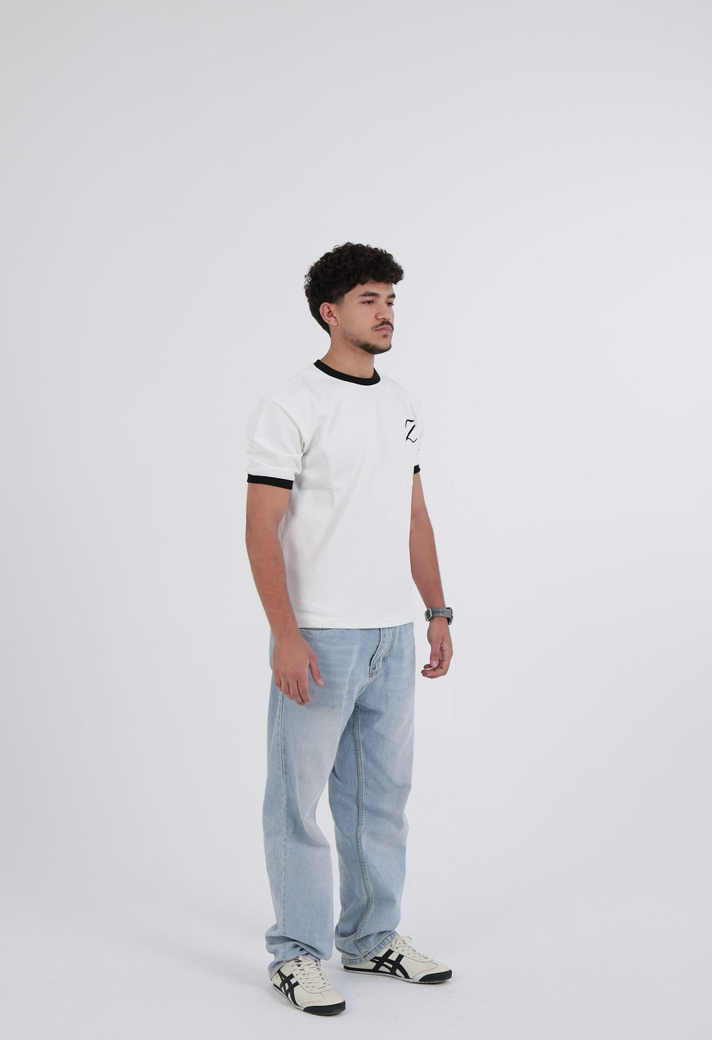 Zekra White Ringer T-shirt-Black Ringers