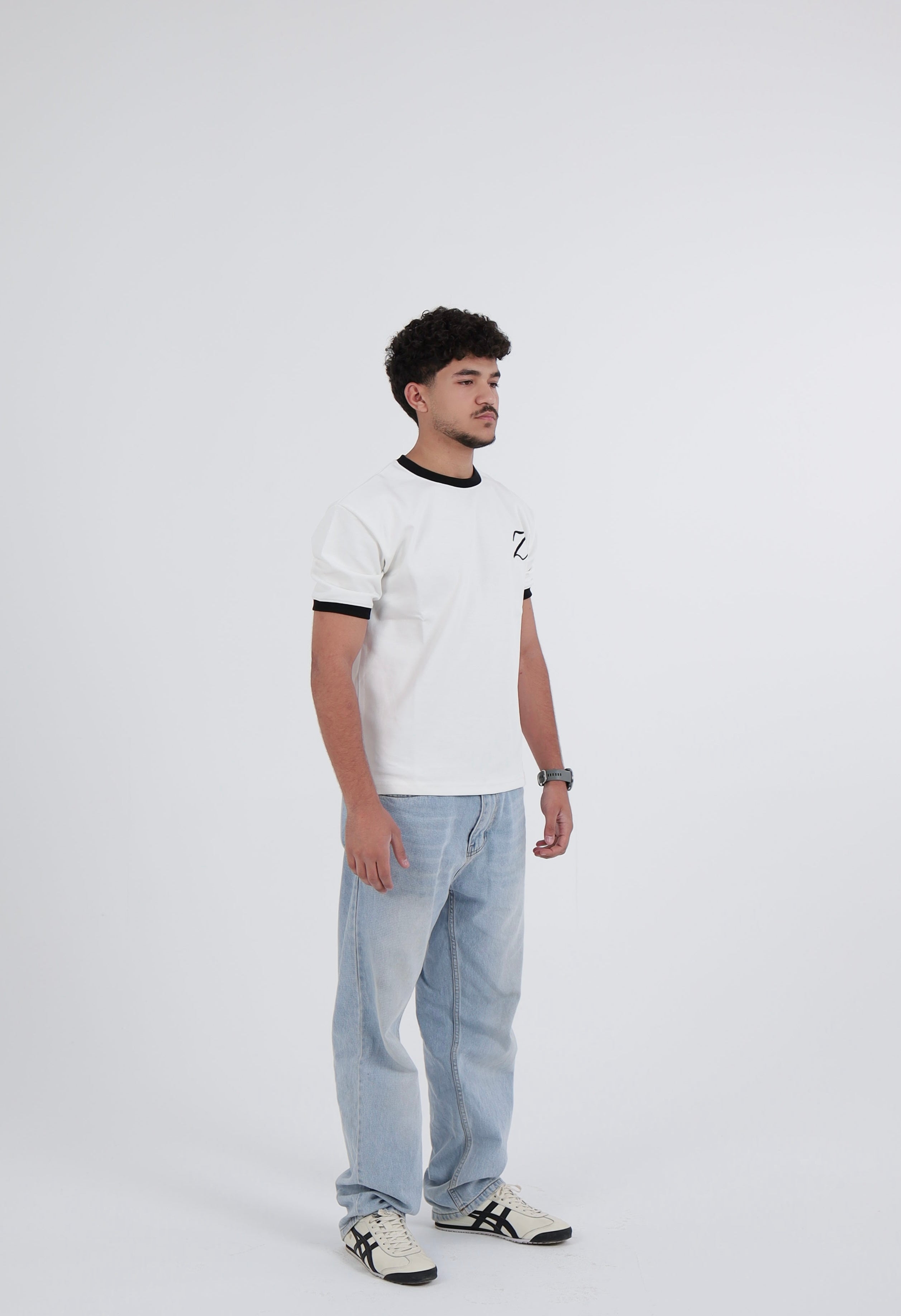 Zekra White Ringer T-shirt-Black Ringers