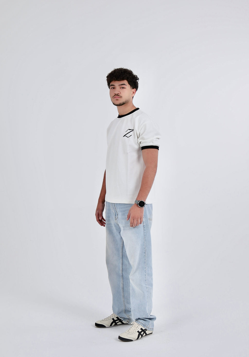 Zekra White Ringer T-shirt-Black Ringers
