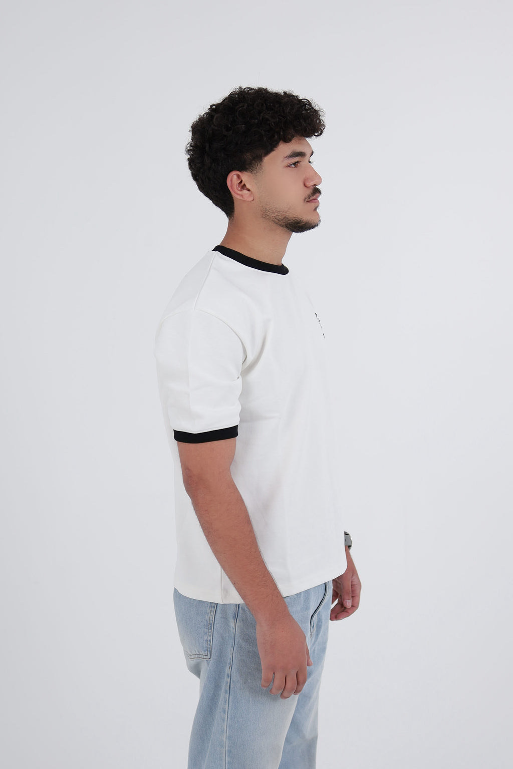 Zekra White Ringer T-shirt-Black Ringers