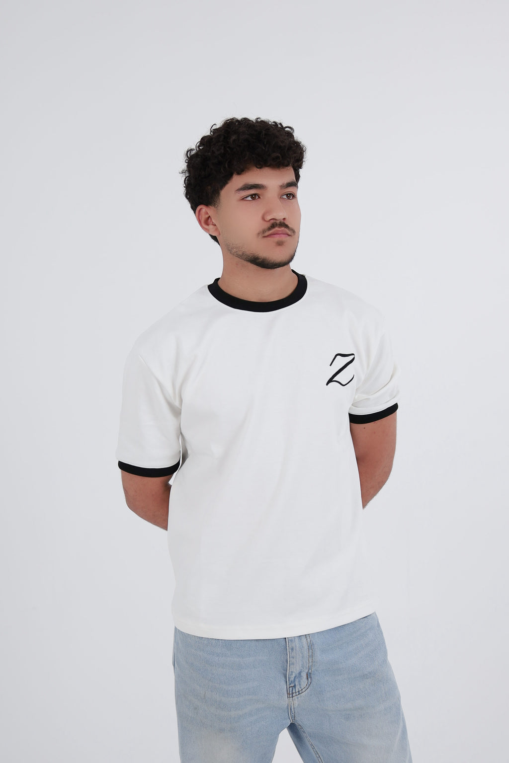 Zekra White Ringer T-shirt-Black Ringers
