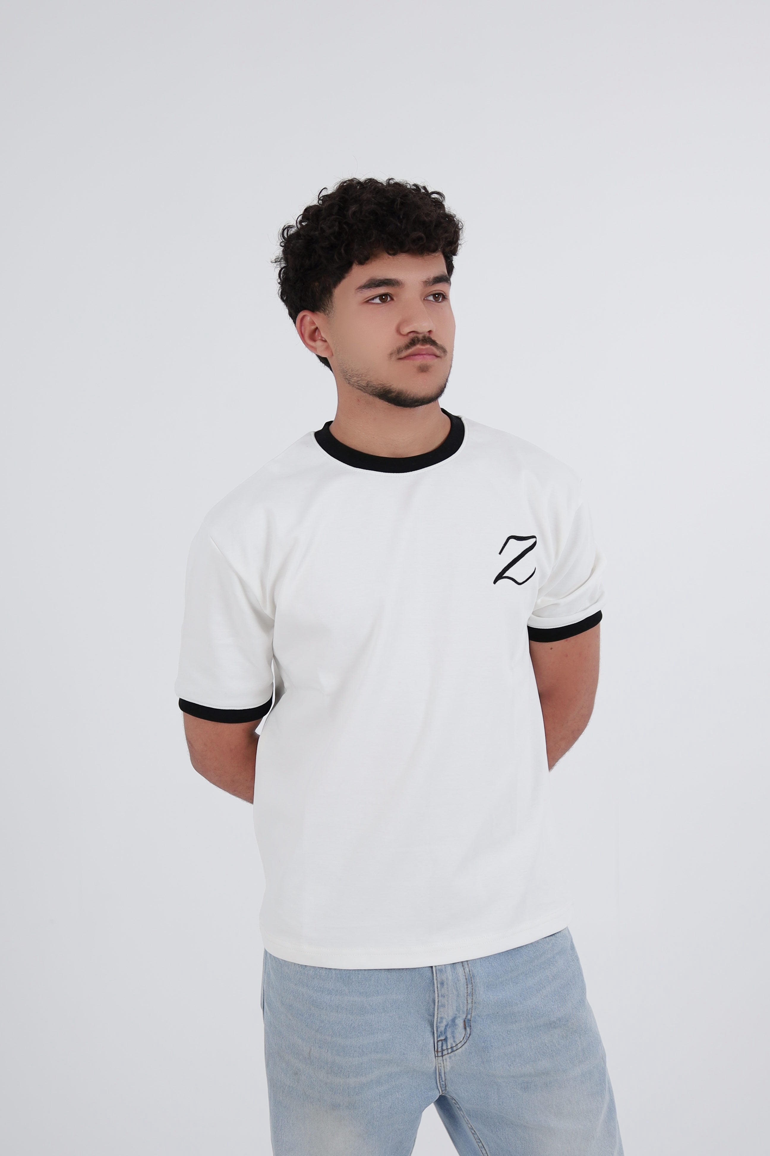 Zekra White Ringer T-shirt-Black Ringers