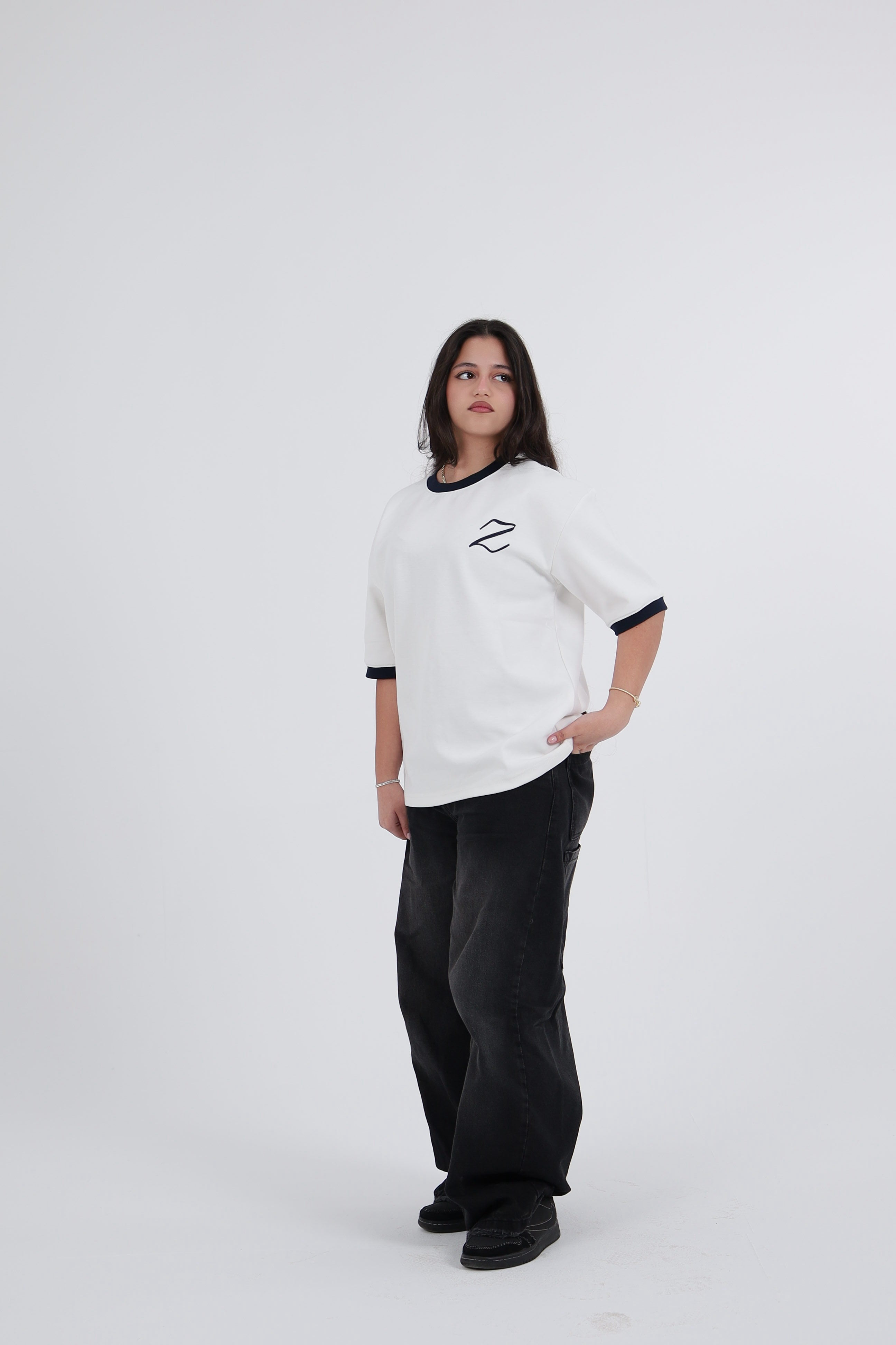 Zekra White Ringer T-shirt- Navy Ringers