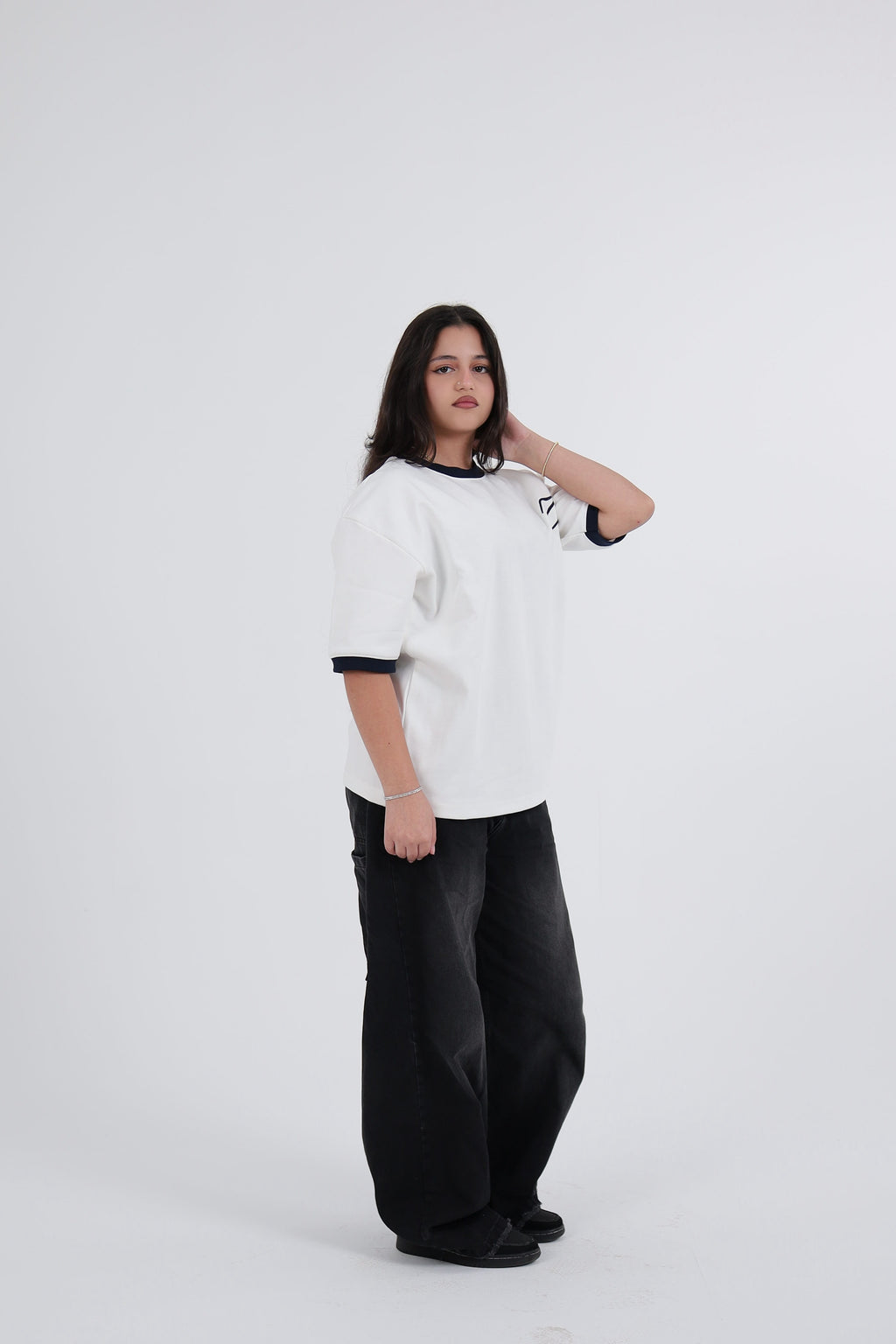 Zekra White Ringer T-shirt- Navy Ringers