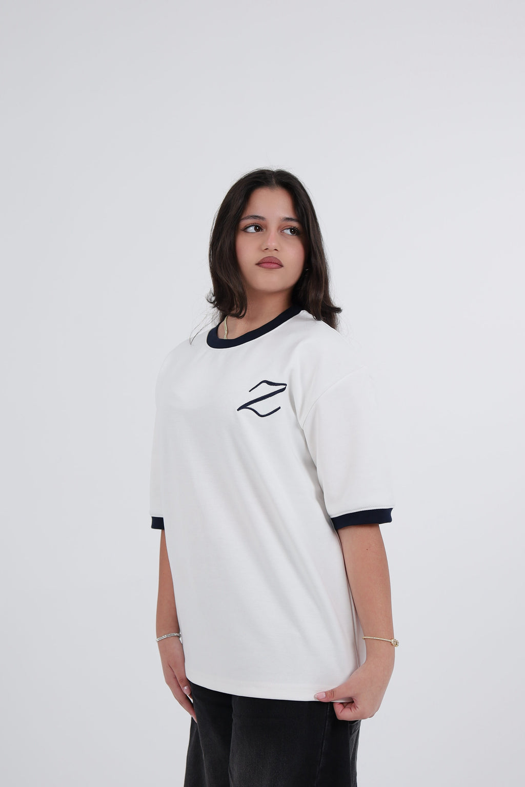 Zekra White Ringer T-shirt- Navy Ringers