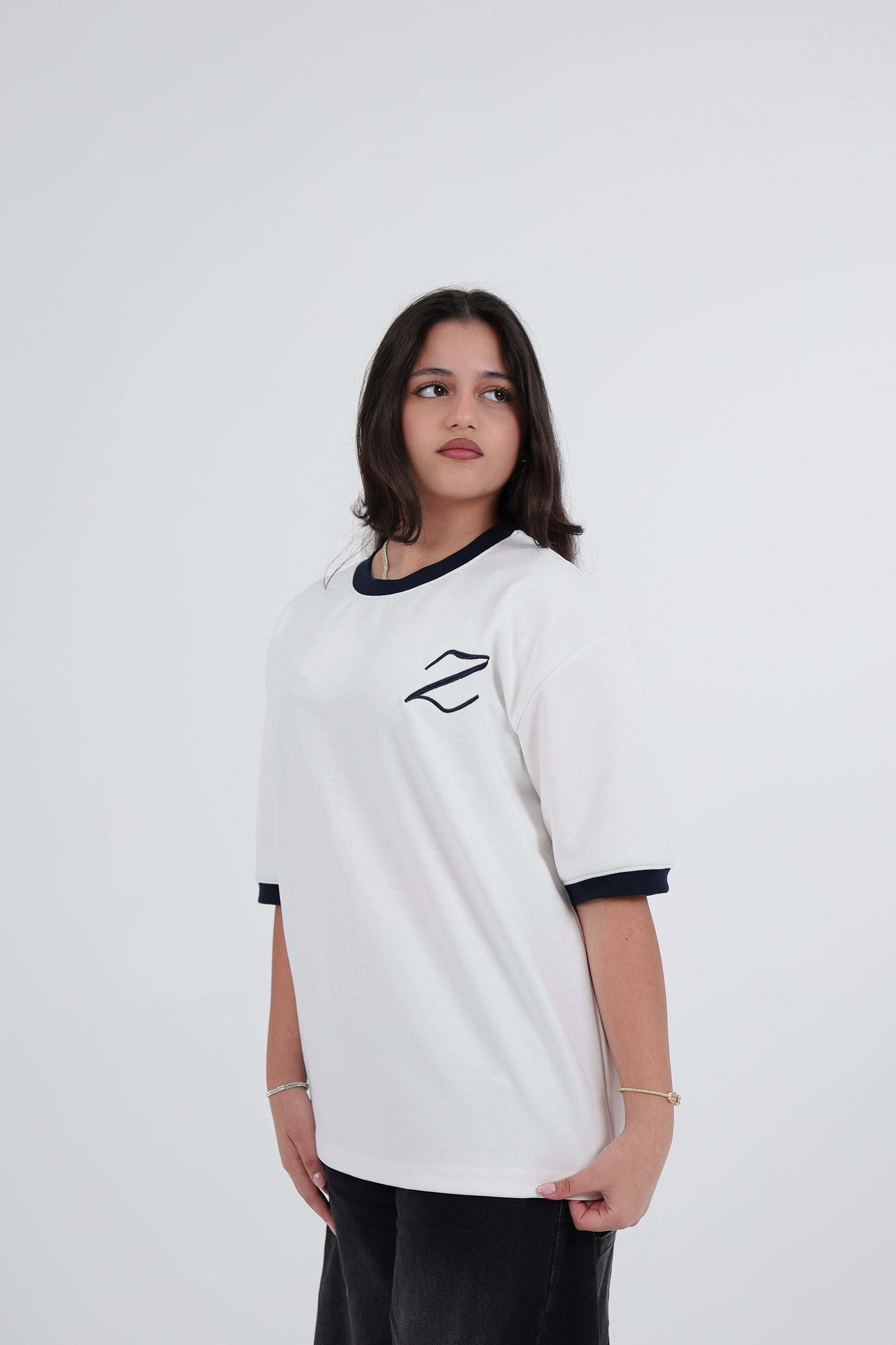 Zekra White Ringer T-shirt- Navy Ringers