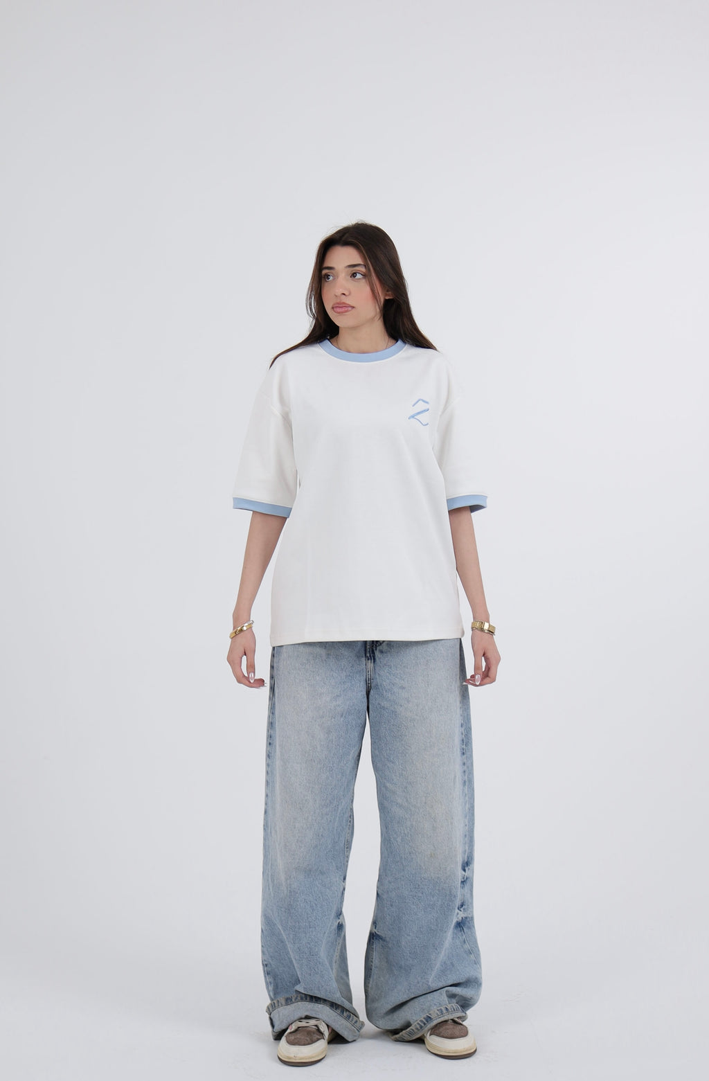 Zekra White Ringer T-shirt-Baby Blue Ringers