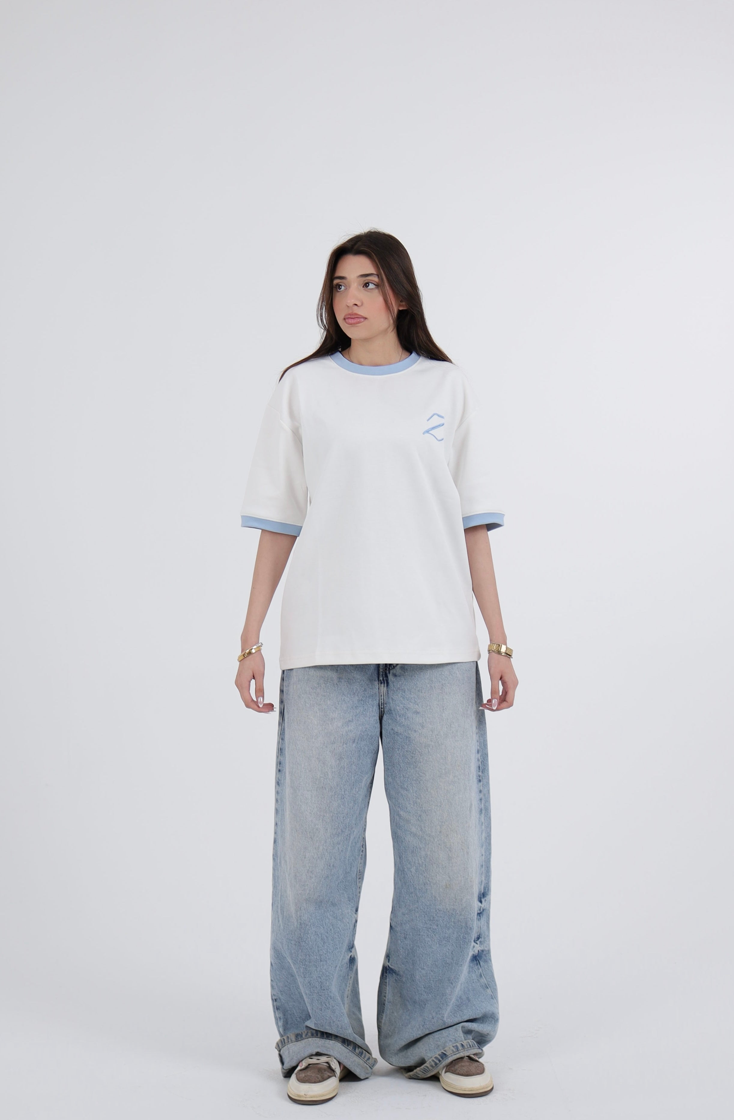Zekra White Ringer T-shirt-Baby Blue Ringers