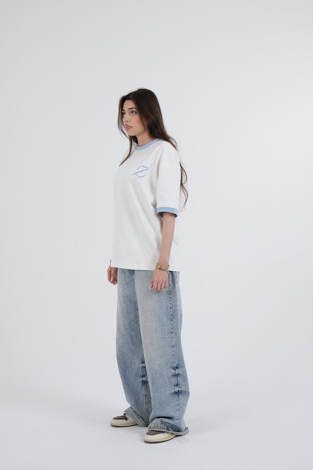 Zekra White Ringer T-shirt-Baby Blue Ringers