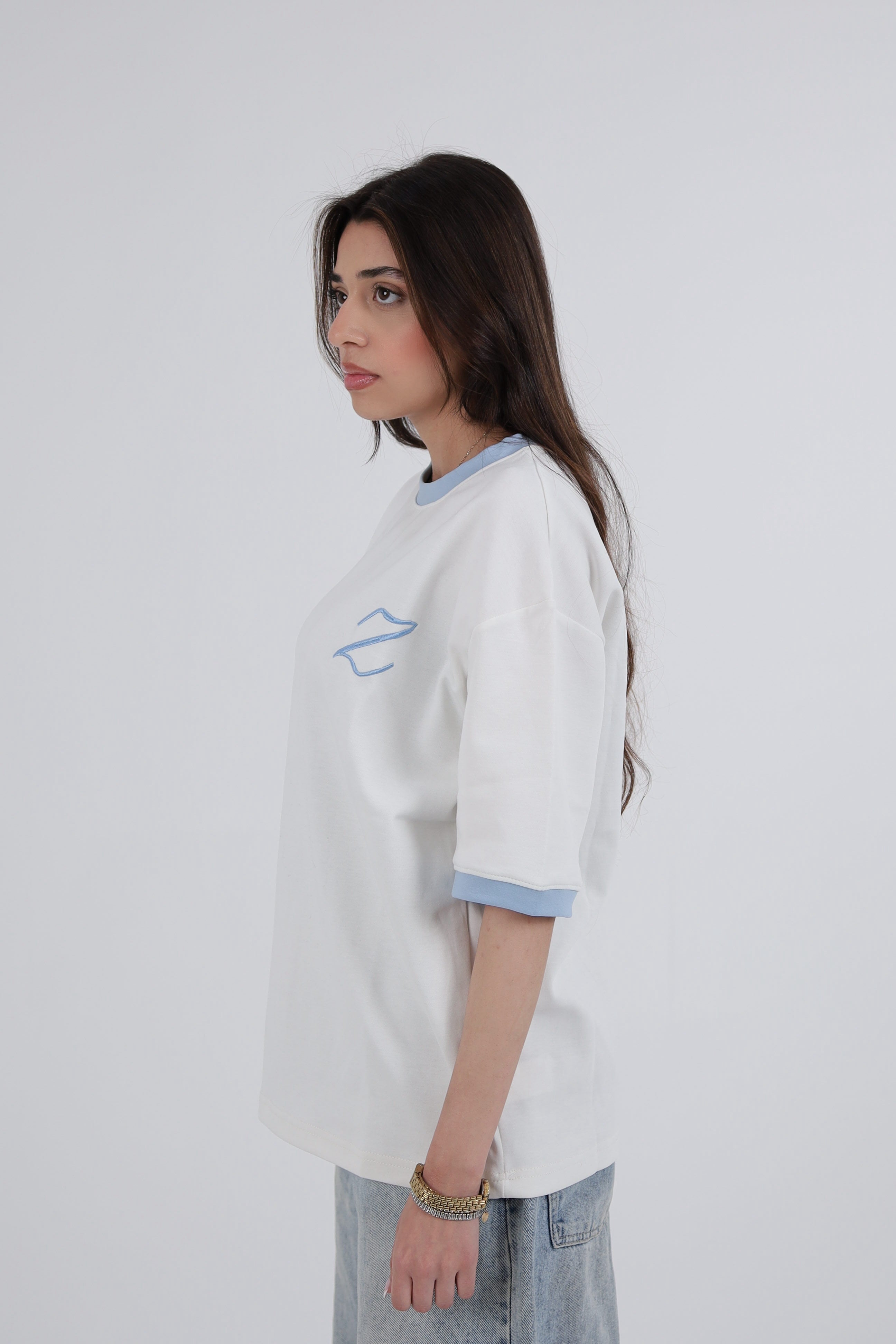 Zekra White Ringer T-shirt-Baby Blue Ringers