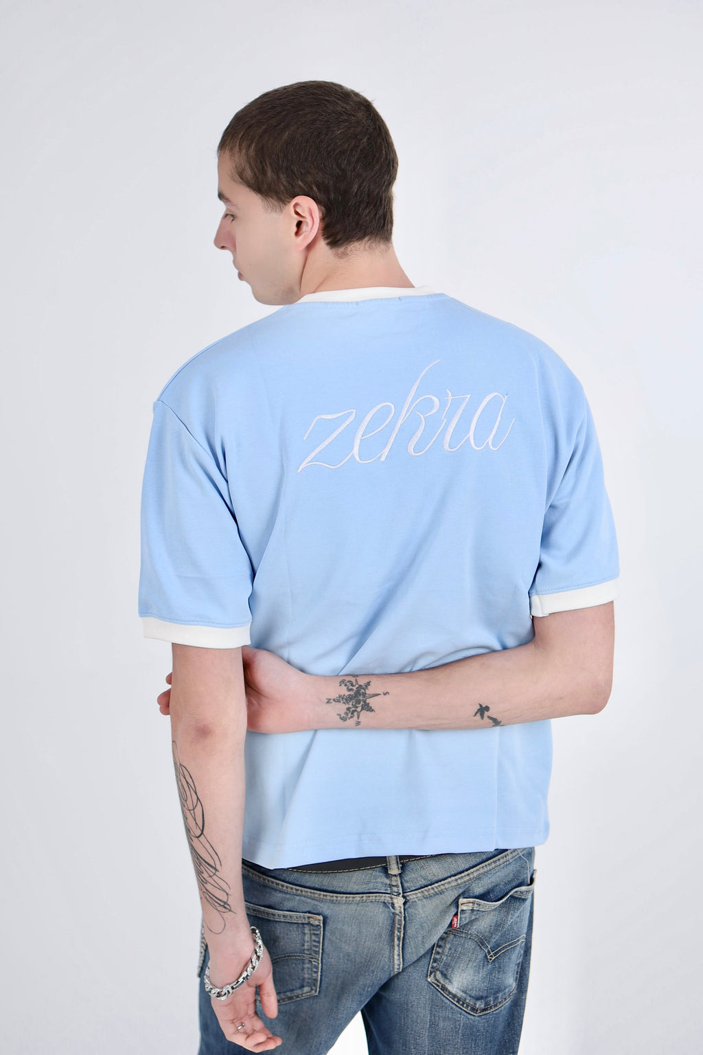Zekra Baby Blue Ringer T-shirt
