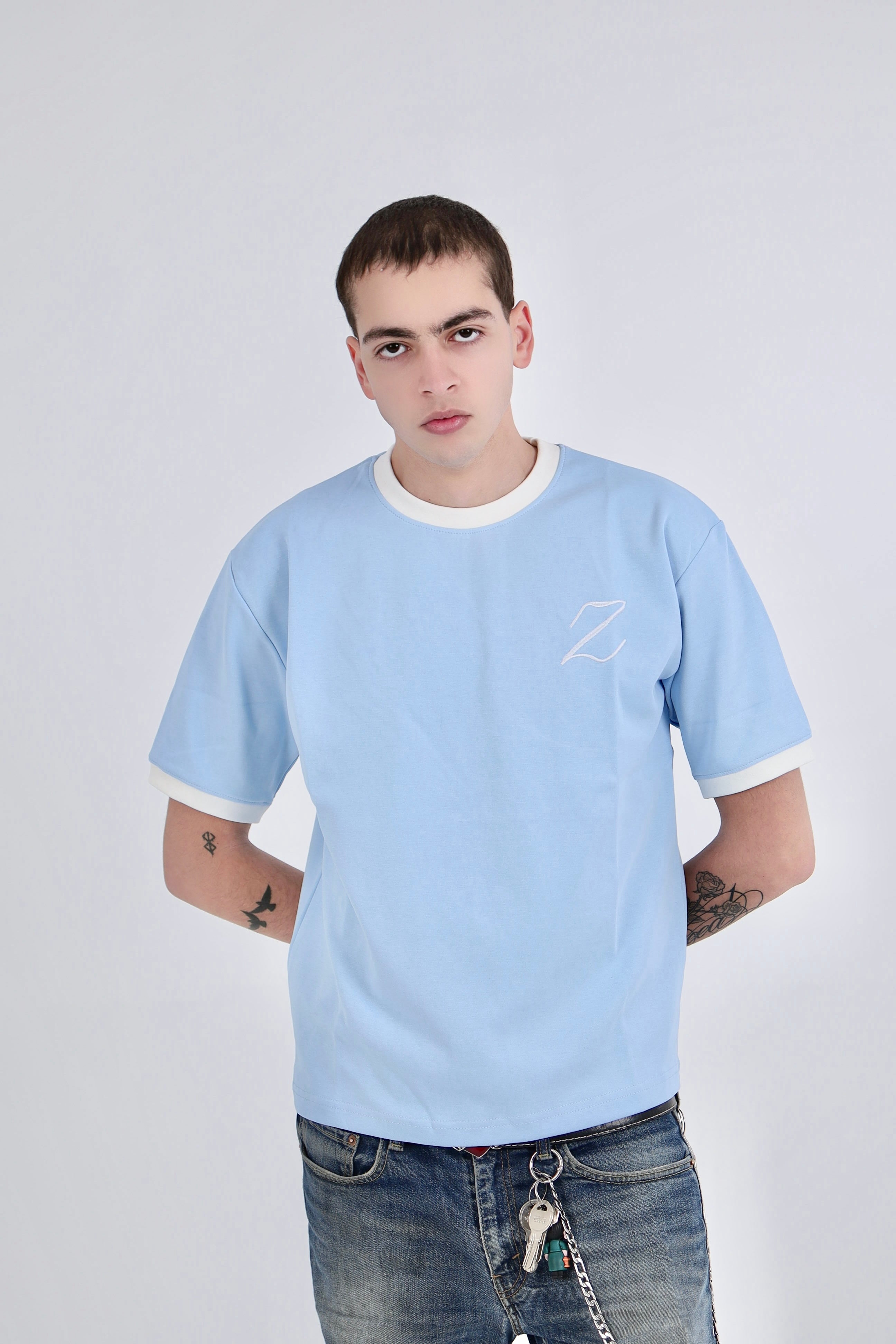 Zekra Baby Blue Ringer T-shirt